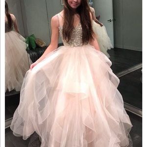 Light pink ruffle prom dress